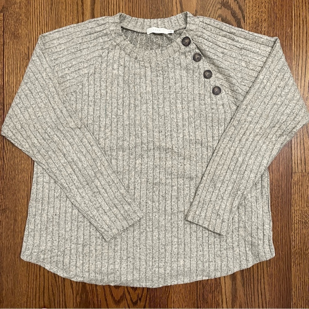 Lush Cream Black Ribbed Sweater Super Soft Button Neck Size Large